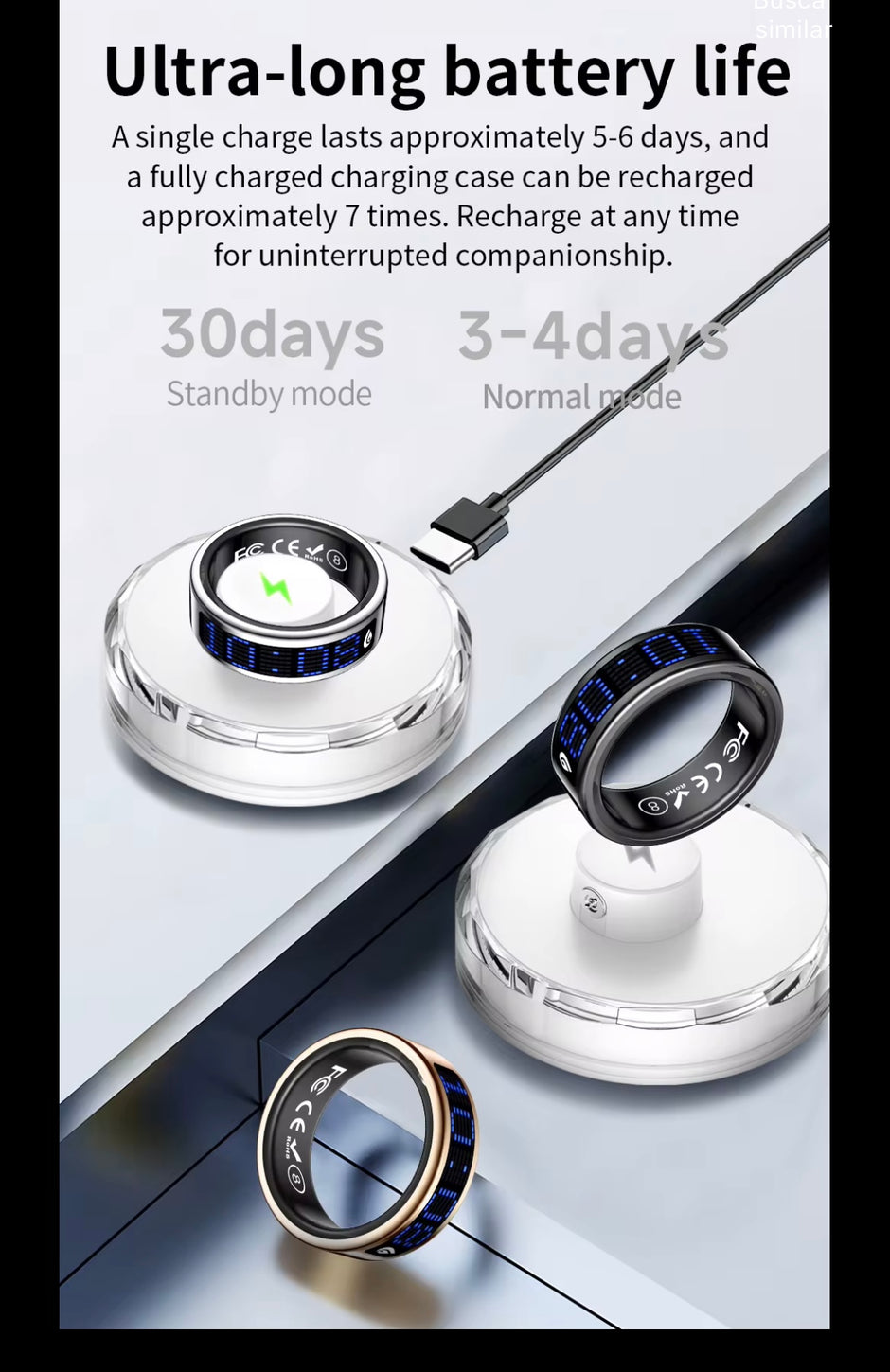 Anillo Inteligente SR16 con Pantalla LED: Monitor de Salud, Sueño y Actividad