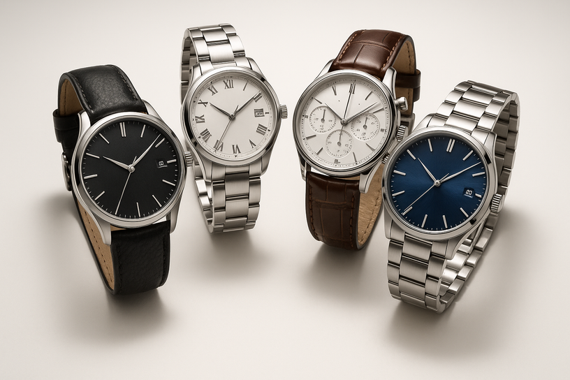 dame una foto para poder en un apartado de colecciones sobre relojes premium con fondo blanco o gris y que parezca profesional